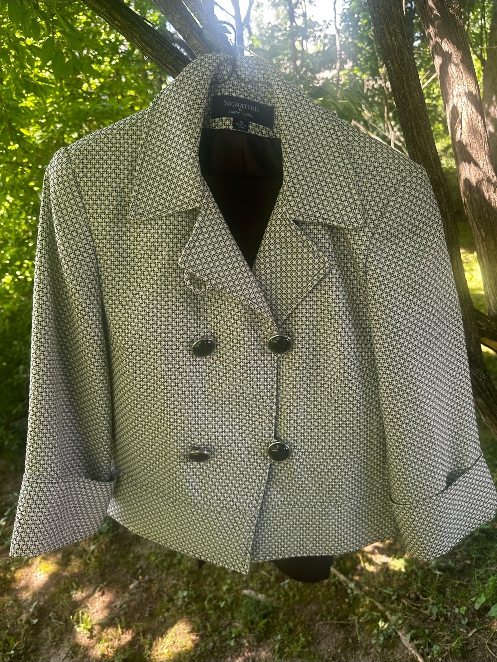Larry Levine Cropped Double-Breasted Blazer Pant Suit
